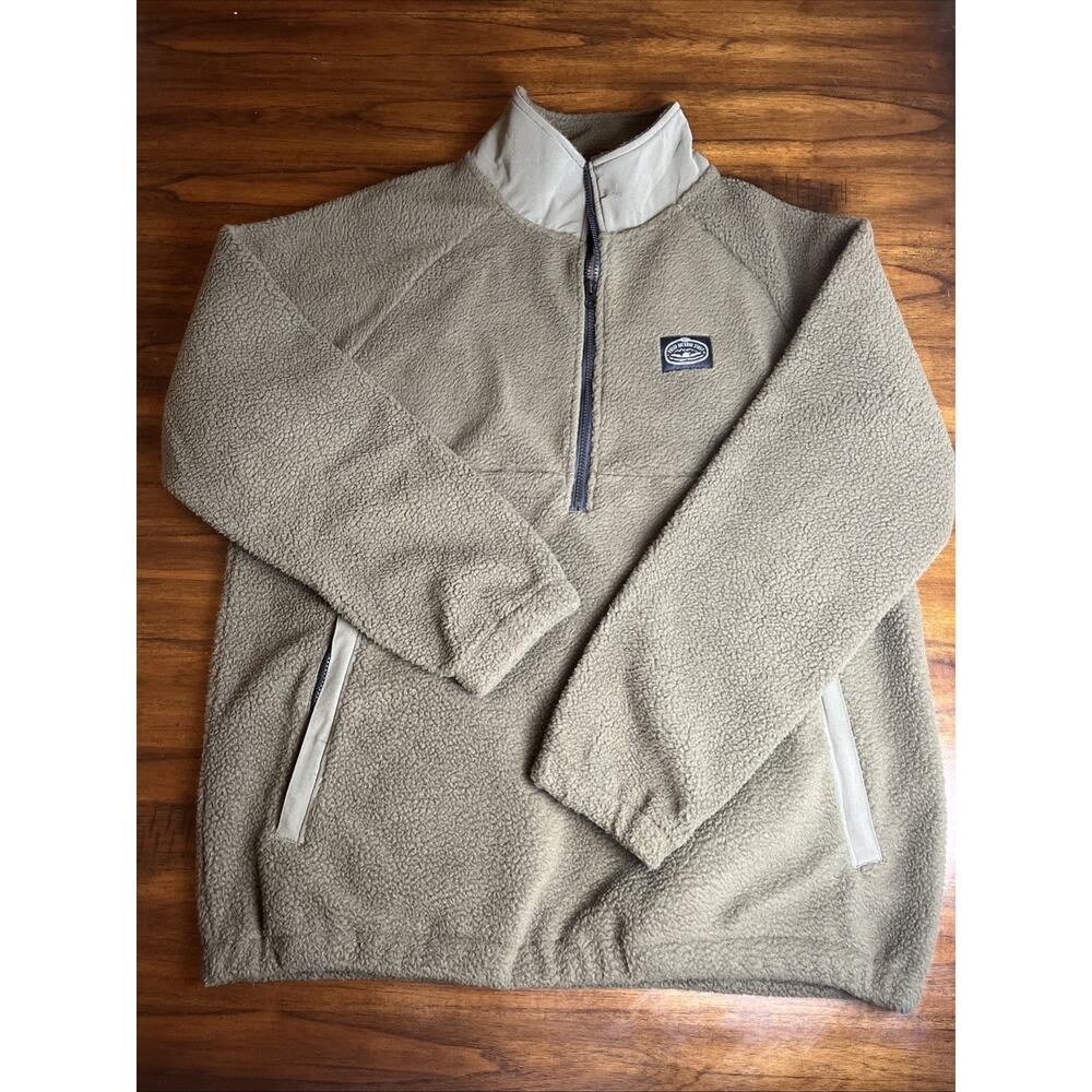 Poler Camp Sherpa Anorak Olive Green 1/4 Zip Fleece Jacket Men Size L Cabin Hike